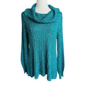 Skye's The Limit Sweater Cowl Neck Sparkles Green Large Holiday Colorful NWT